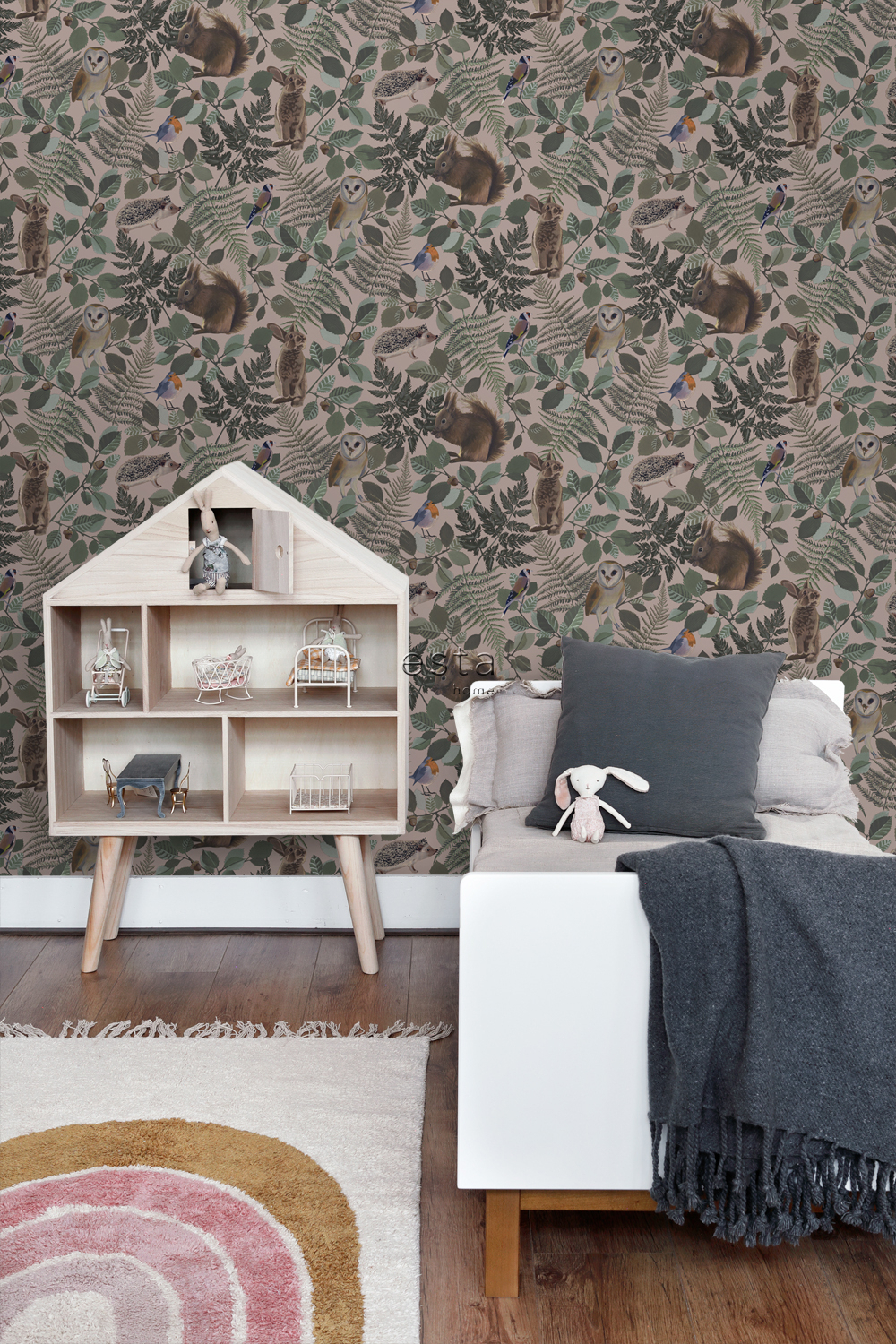Kids Wallpaper Forest Animals Antique Pink & Green 139252 (1)