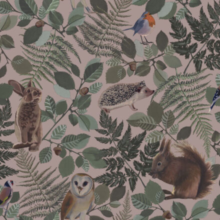 Kids Wallpaper Forest Animals Antique Pink & Green