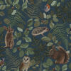 Kids Wallpaper Forest Animals Dark Blue & Green