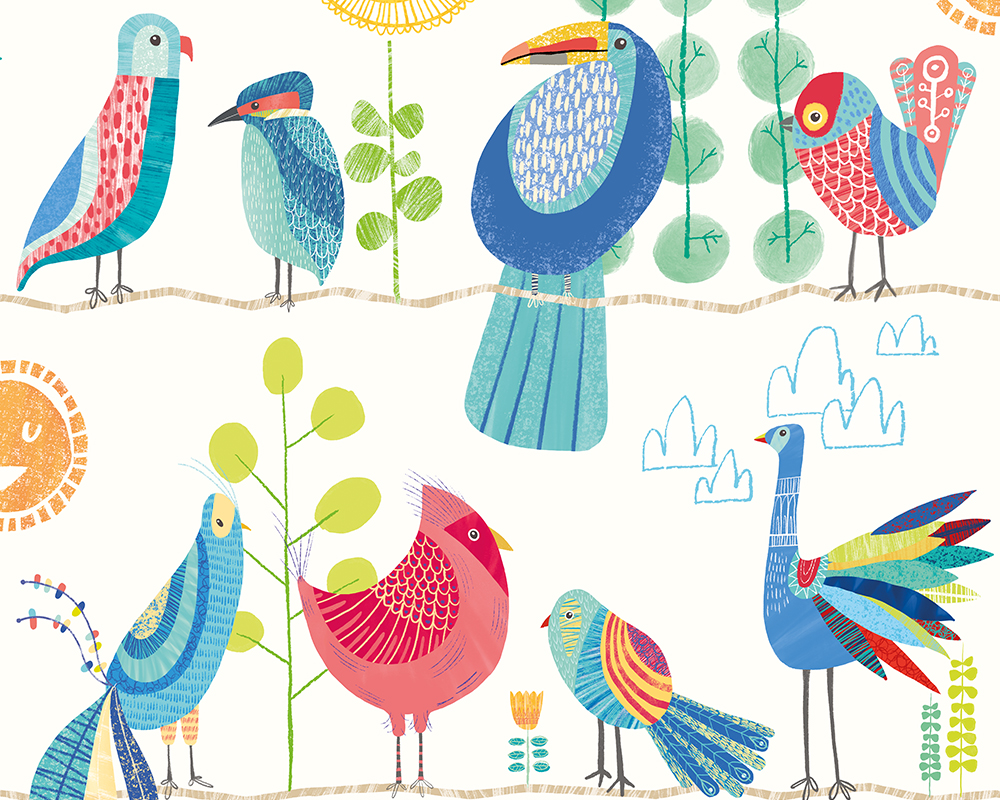 Kids Wallpaper Birds Royal Blue WGU50142W (1)