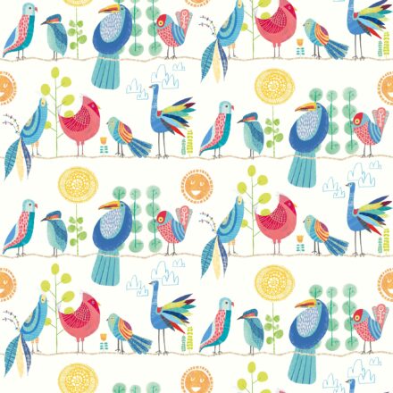 Kids Wallpaper Birds Royal Blue