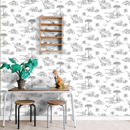 Kids Wallpaper Dinosaurs Black&White