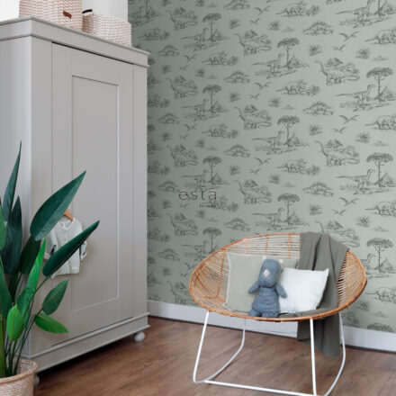 Kids Wallpaper Dinosaurs Grayish Seagreen