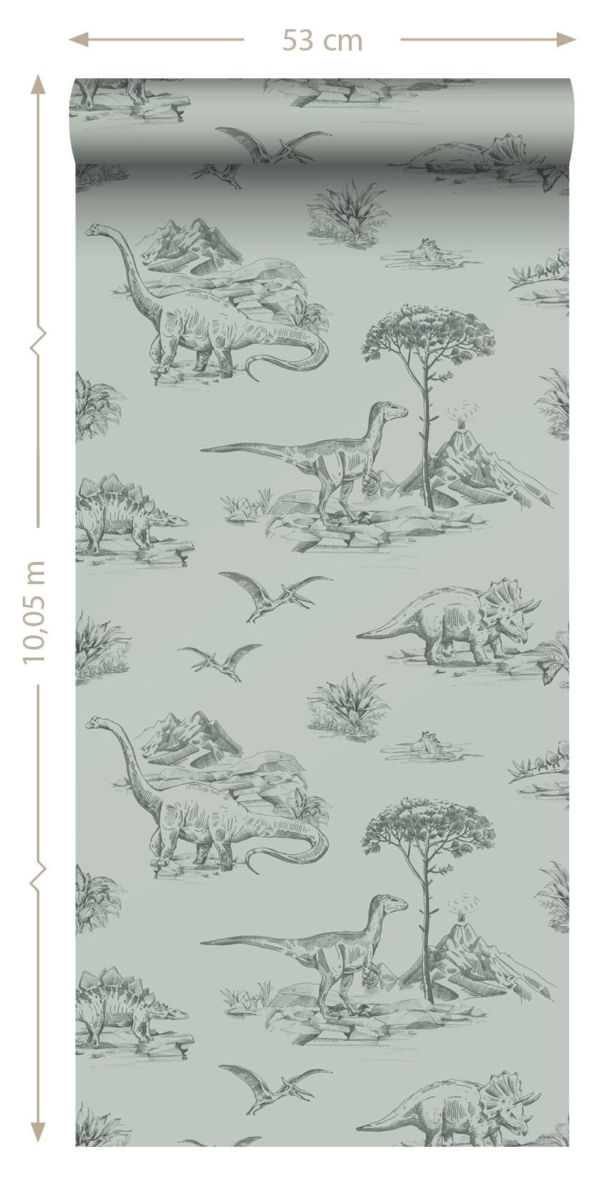 Kids Wallpaper Dinosaurs Grayish Seagreen 139556 (2)