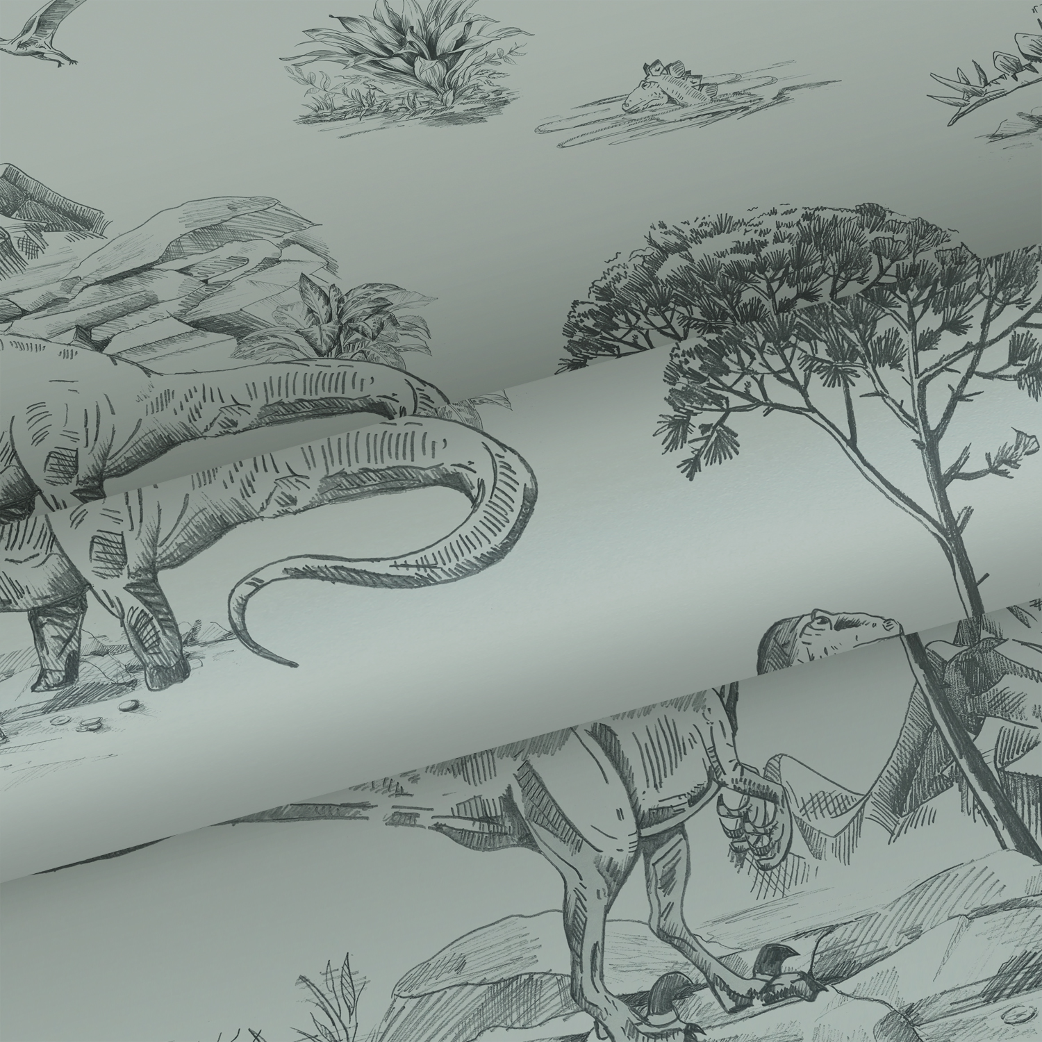 Kids Wallpaper Dinosaurs Grayish Seagreen 139556 (3)