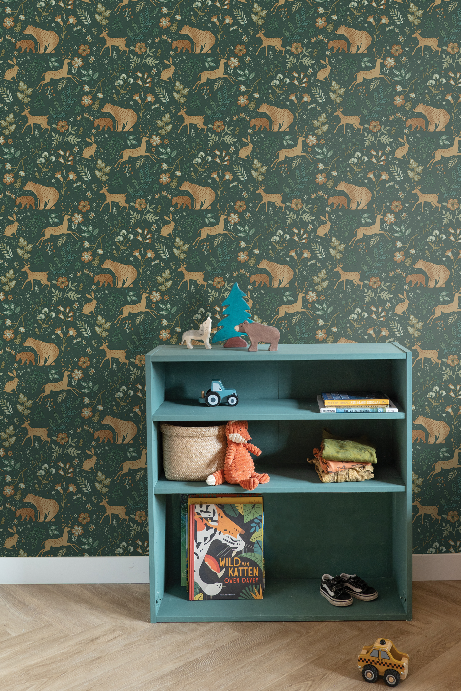 Kids Wallpaper with Forest Animals Dark Green 139587 (1) Kids Wallpaper with Forest Animals Dark Green
