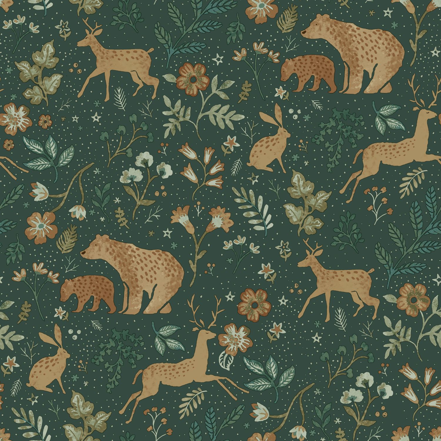 Kids Wallpaper with Forest Animals Dark Green 139587 (4)