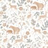 Kids Wallpaper with Forest Animals Greyish Green&White
