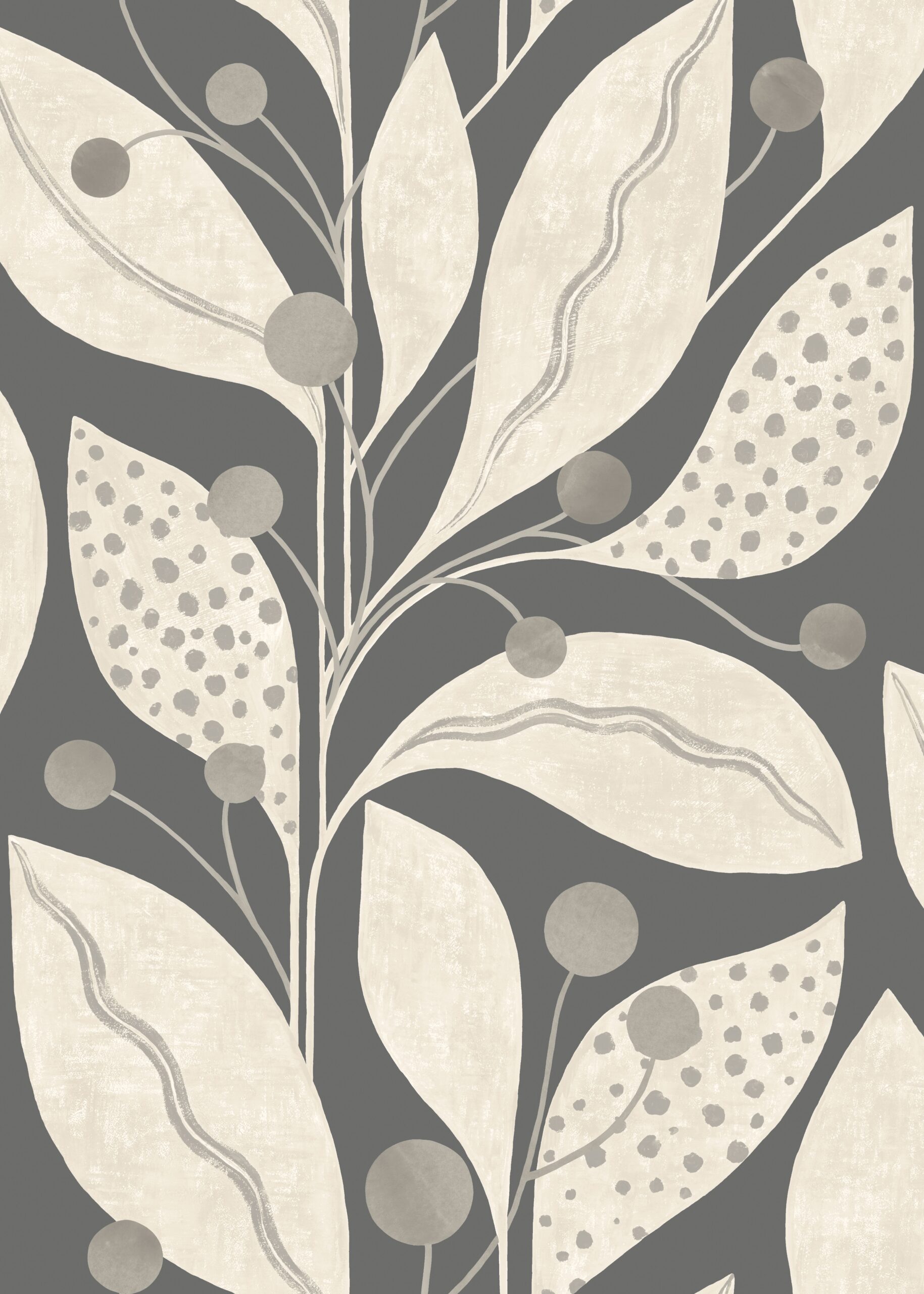 Wallpaper Abstract Leaves Grey – Berry Dot Carbon LBK50119W (1)