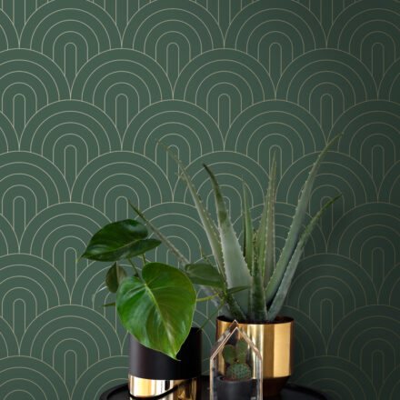 Wallpaper Art Deco Arches Emerald Green
