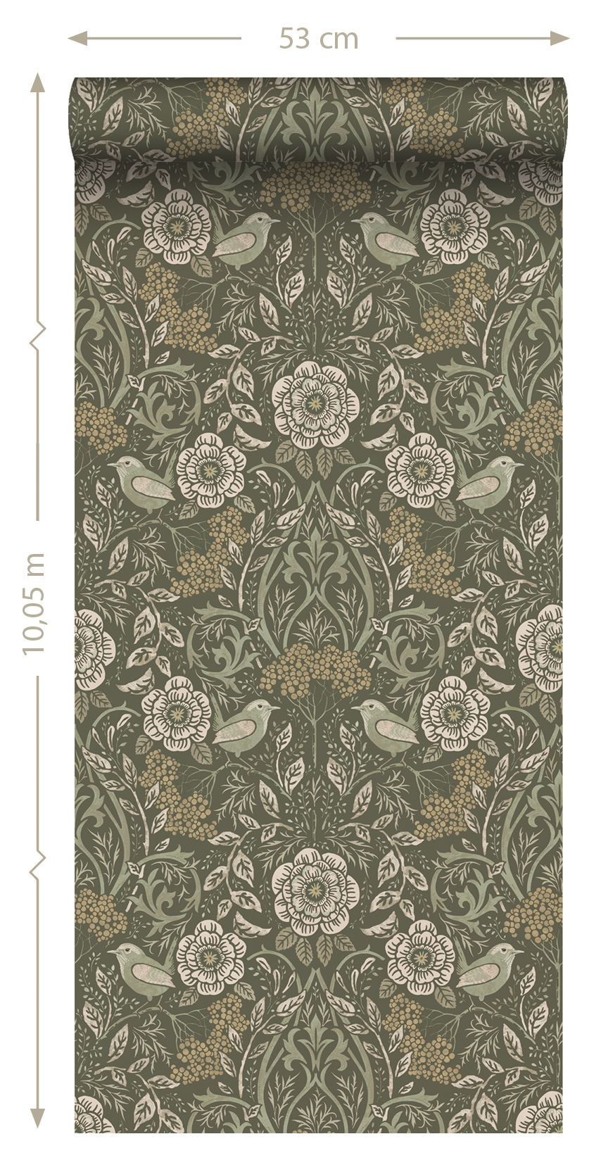 Wallpaper Flowers and Birds in Art Nouveau Style Dark Green 139831 (3)