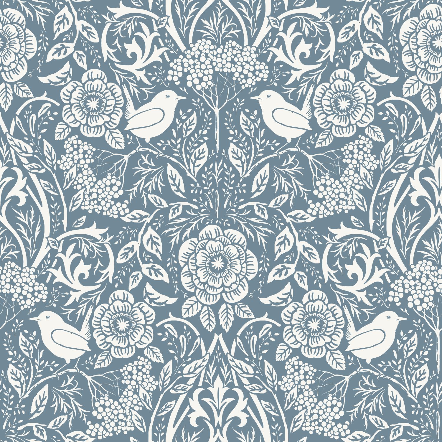 Wallpaper Flowers and Birds in Art Nouveau Style Vintage Blue 139477 (1) Wallpaper Flowers and Birds in Art Nouveau Style Vintage Blue