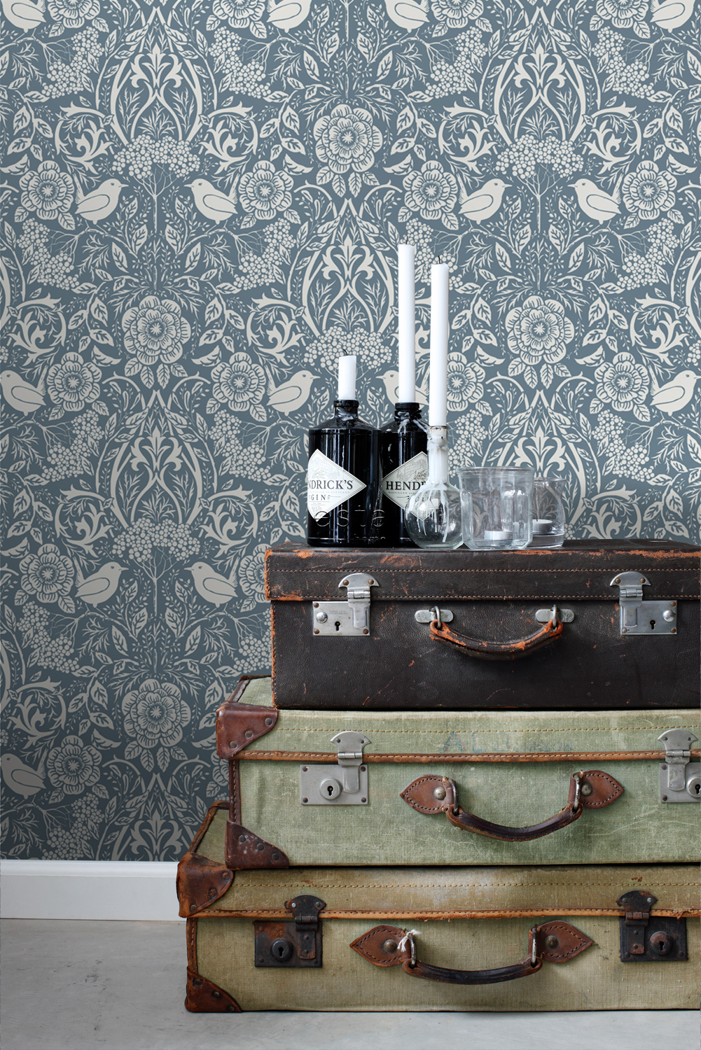 Wallpaper Flowers and Birds in Art Nouveau Style Vintage Blue 139477 (2)