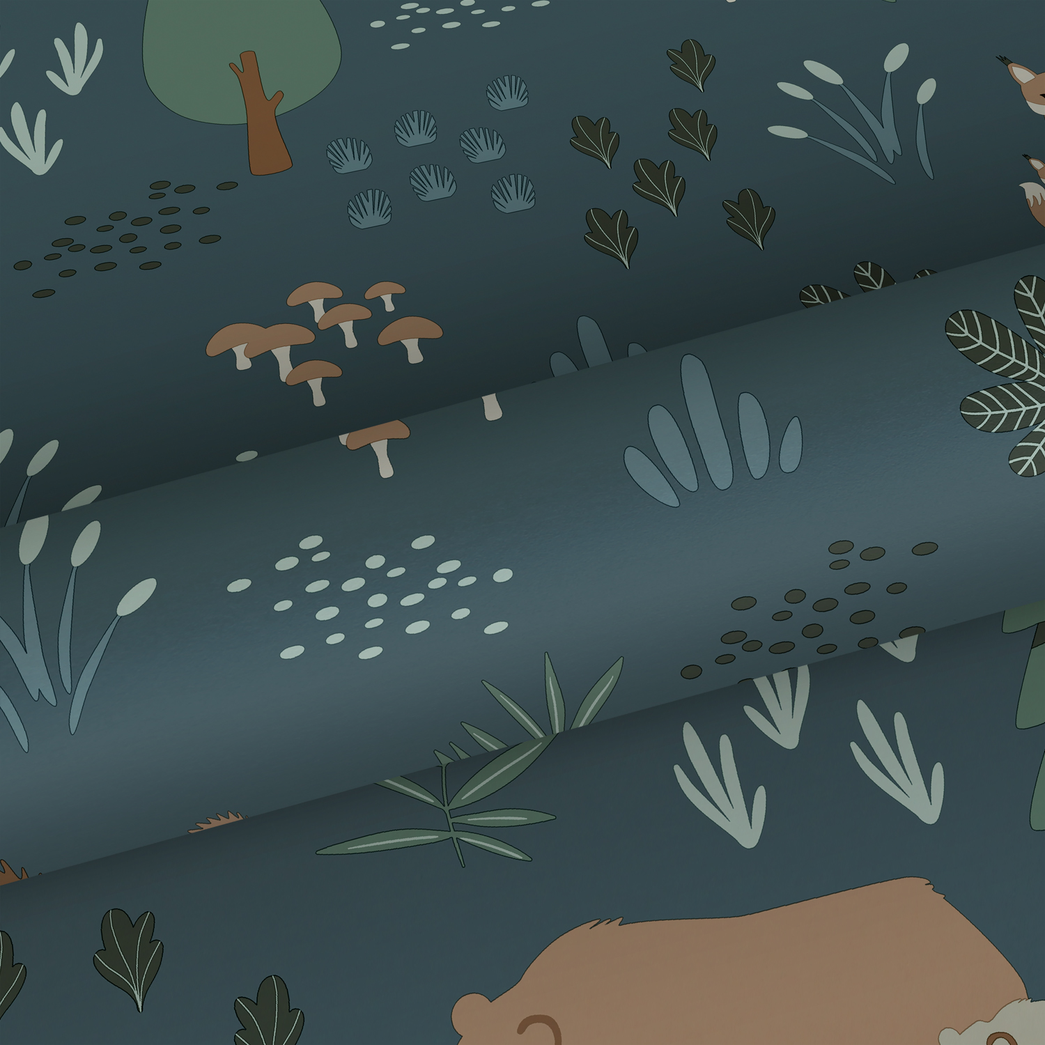 Wallpaper Forest with Forest Animals Grayed Blue 139248 (2)