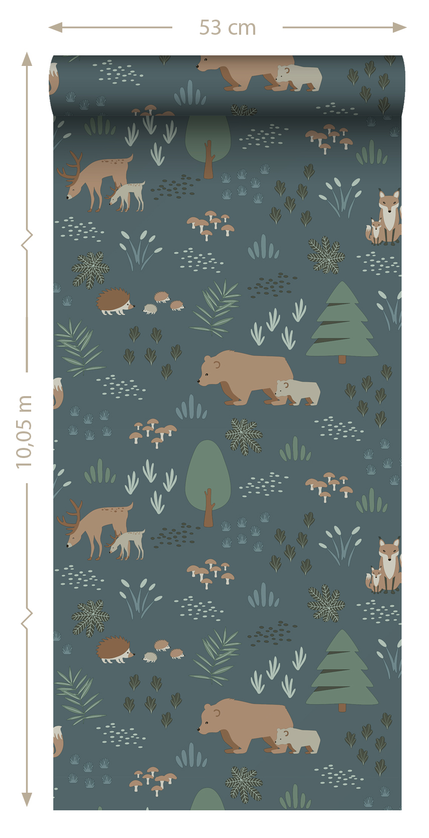 Wallpaper Forest with Forest Animals Grayed Blue 139248 (4)
