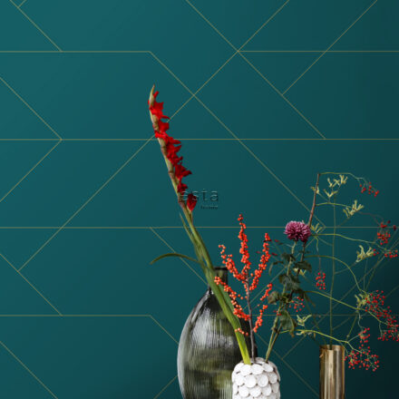 Wallpaper Graphic Lines Teal & Gold