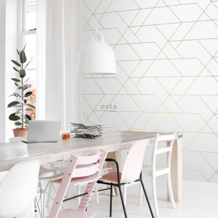 Wallpaper Graphic Lines White & Gold