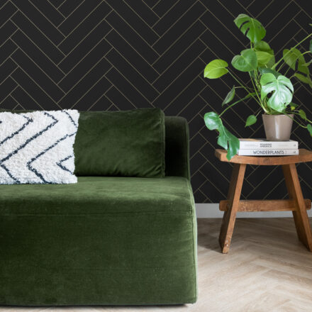 Wallpaper Herringbone Black&Gold