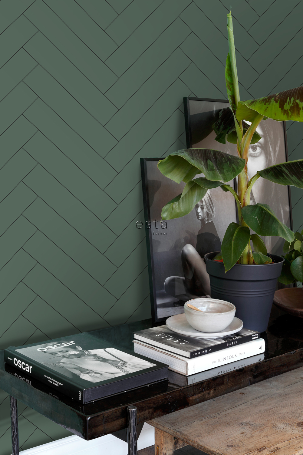 Wallpaper Herringbone Dark Green 139222 (3) Wallpaper Herringbone Dark Green
