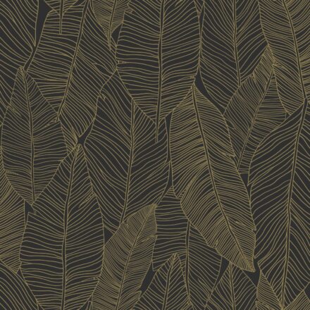 Wallpaper Pen Drawn Leaves Black&Gold