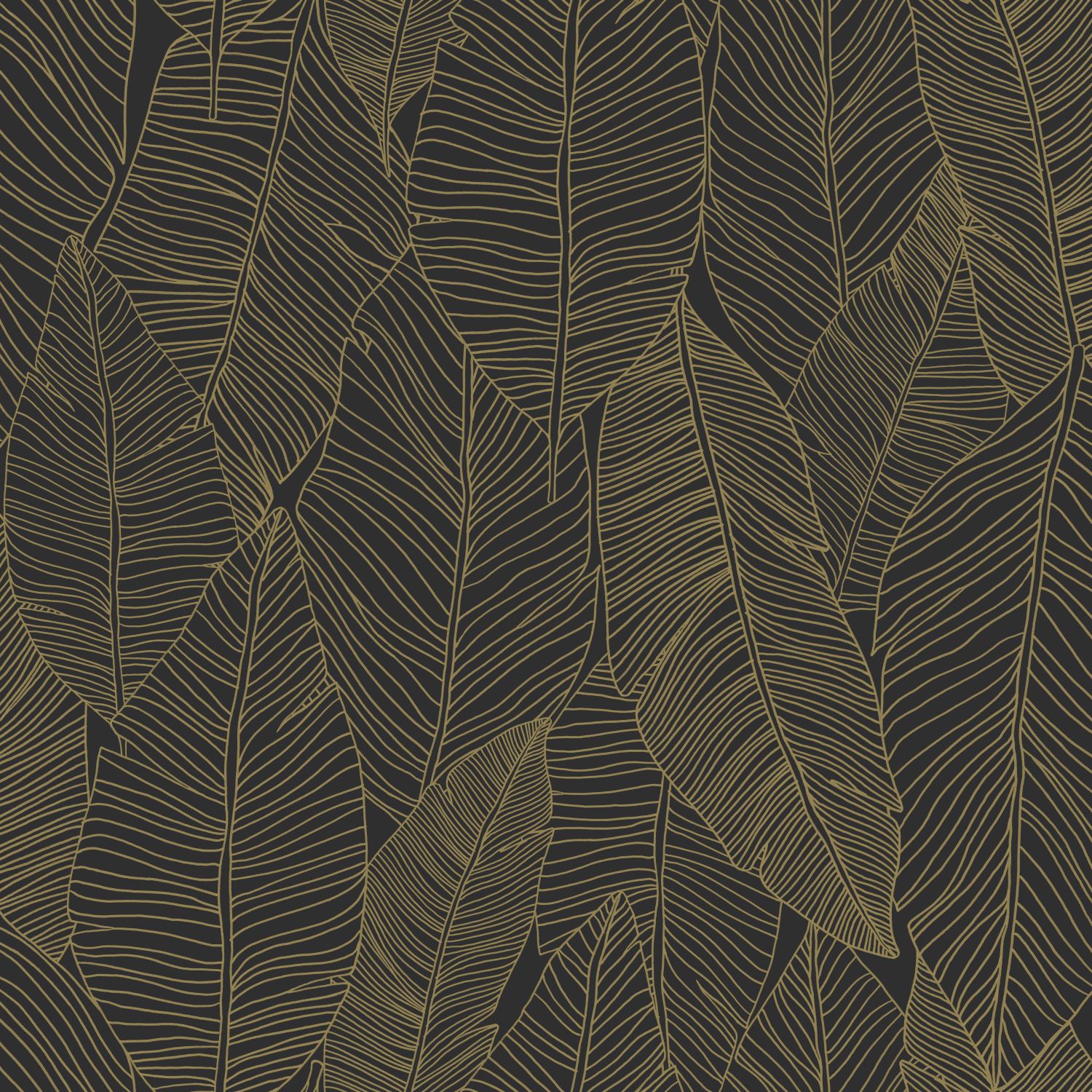 Wallpaper Pen Drawn Leaves Black&Gold 139126 (1) Wallpaper Pen Drawn Leaves Black&Gold
