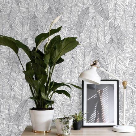 Wallpaper Pen Drawn Leaves Black&White