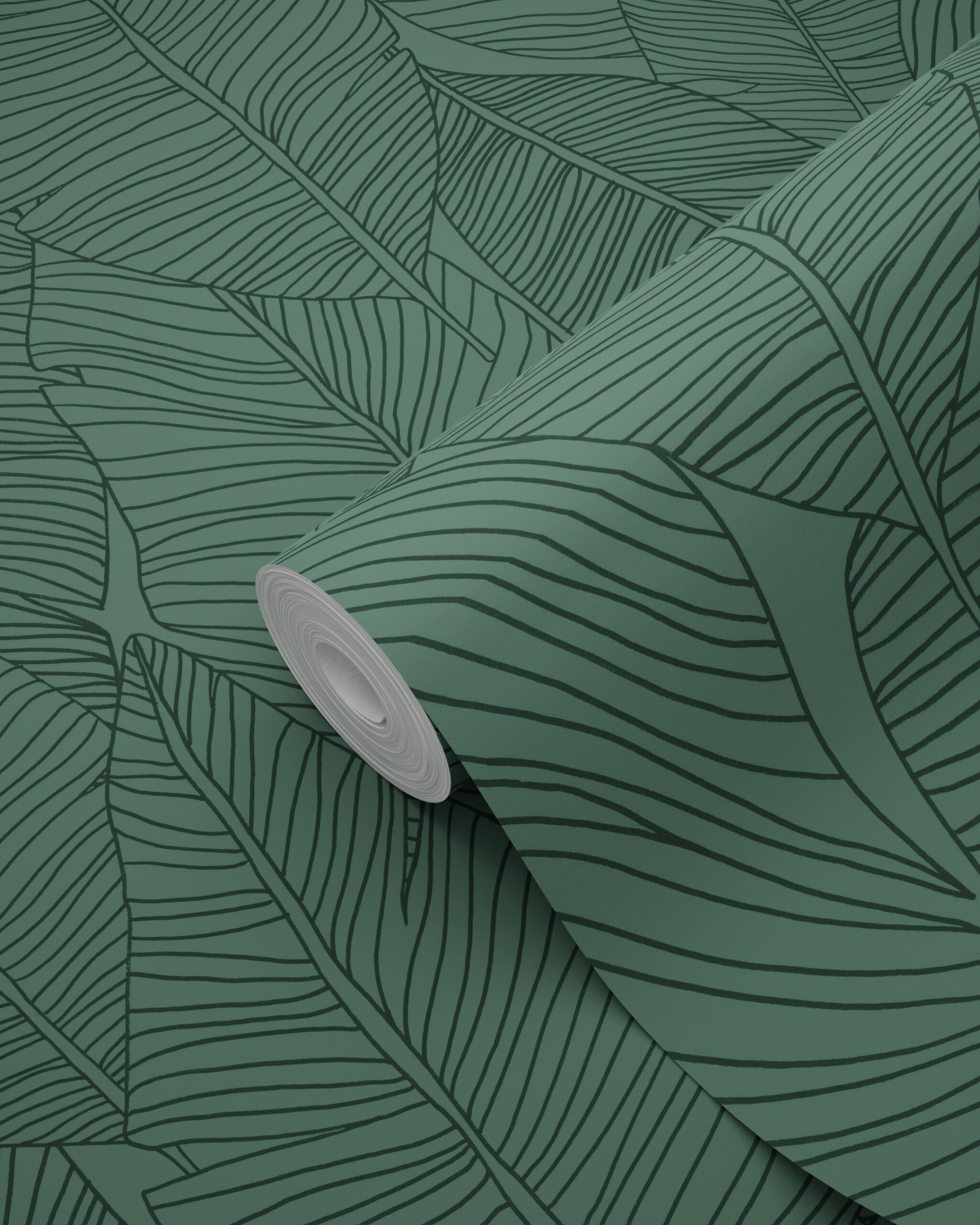 Wallpaper Pen Drawn Leaves Dark Green 139449 (4)