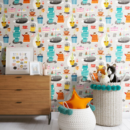 Kids Wallpaper Funny Cats Grey