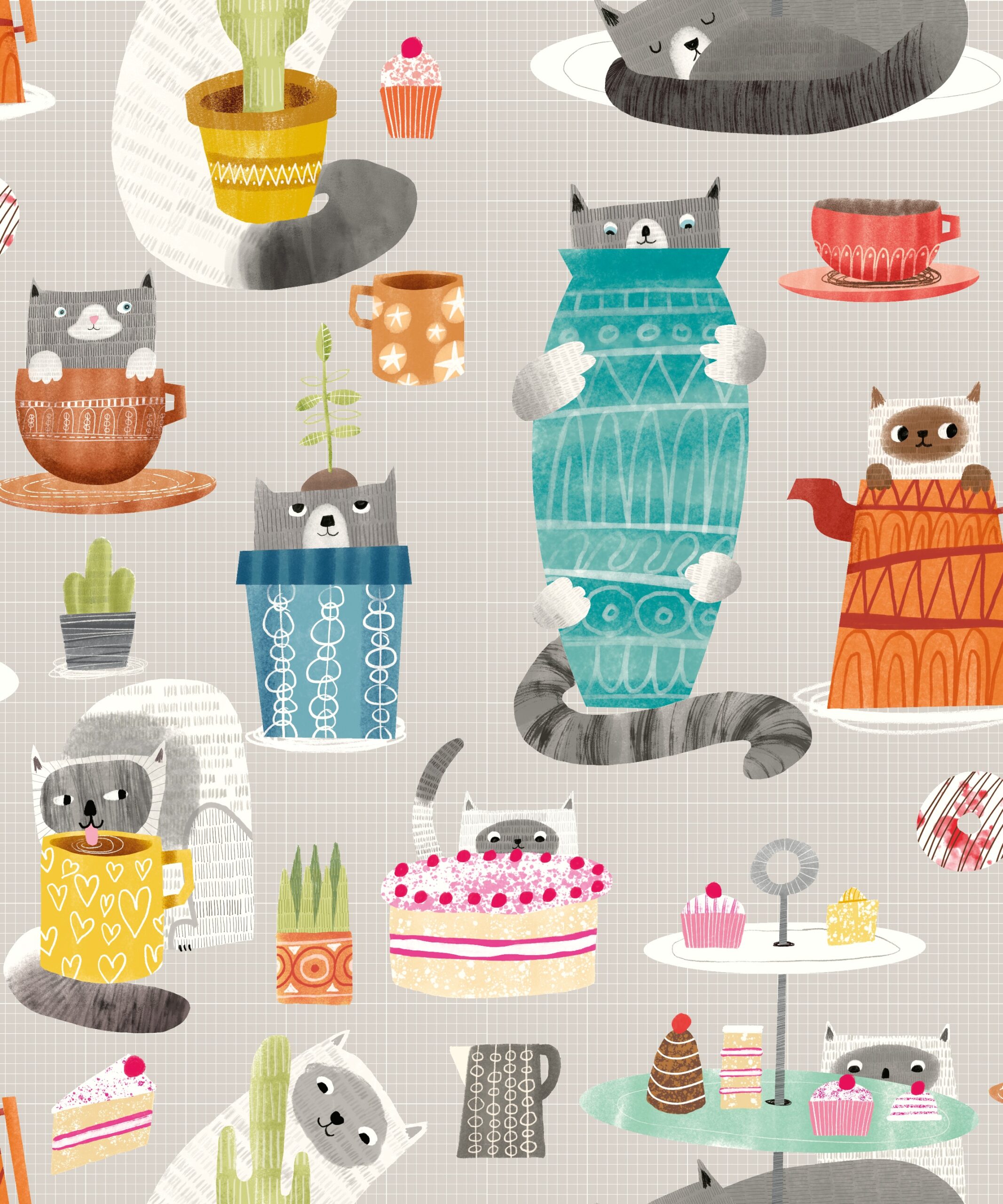 Kids Wallpaper Funny Cats Grey – Kitten Kaboodle Peanut Butter WGU50112W (3)