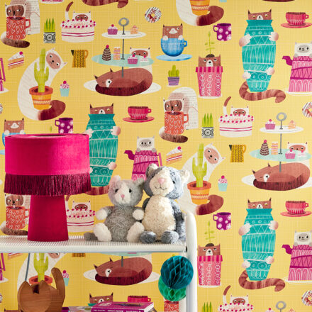 Kids Wallpaper Funny Cats Yellow