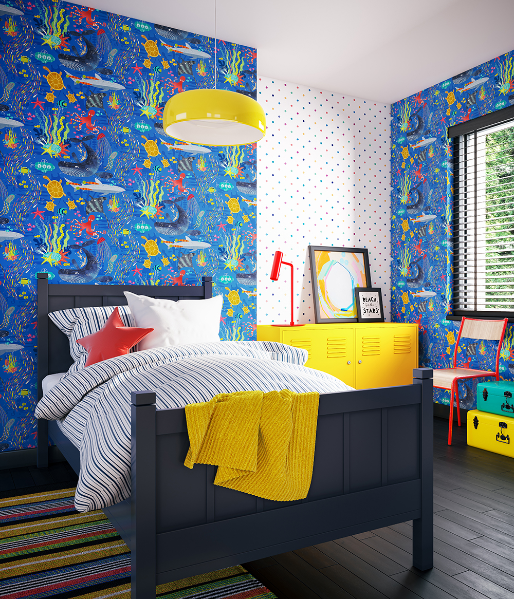 Kids Wallpaper Sea Animals Blue – Beneath the Weaves Lapis WGU50132W (1)