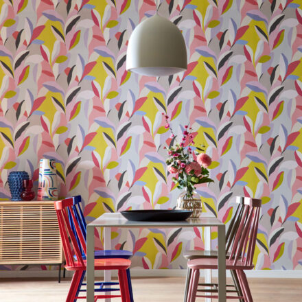 Wallpaper Abstract Leaves Red & Lilac
