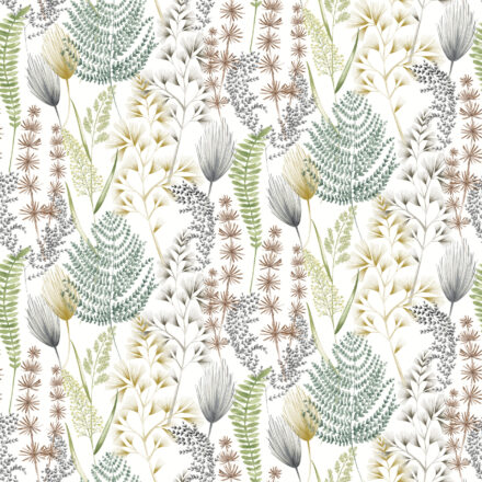 Wallpaper Fern Leaves Green & Grey
