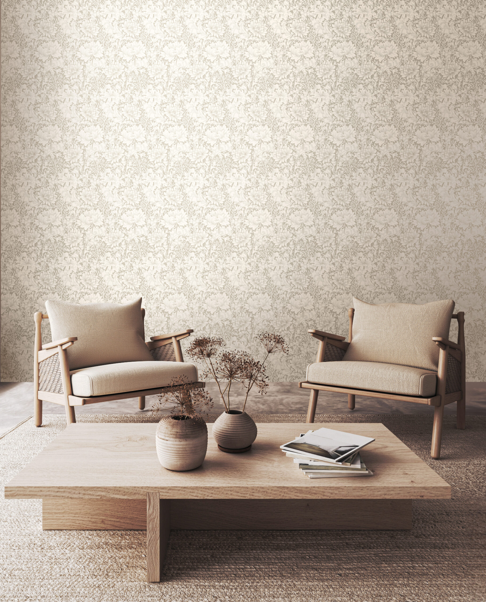 Wallpaper Floral Chrysanthemum Dove Grey