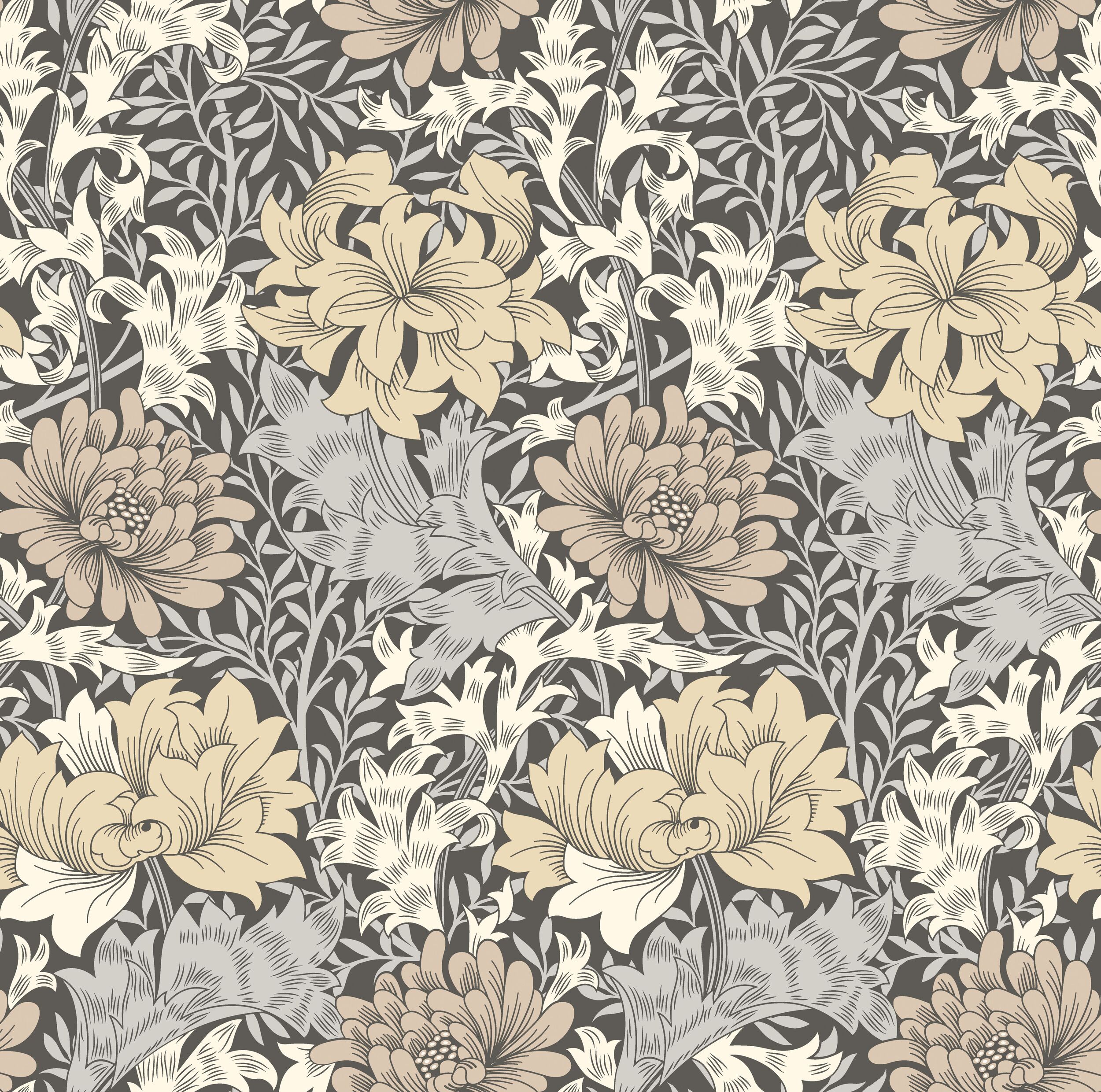 Wallpaper Floral Chrysanthemum Graphite HWA1121W (3) Wallpaper Floral Chrysanthemum Graphite