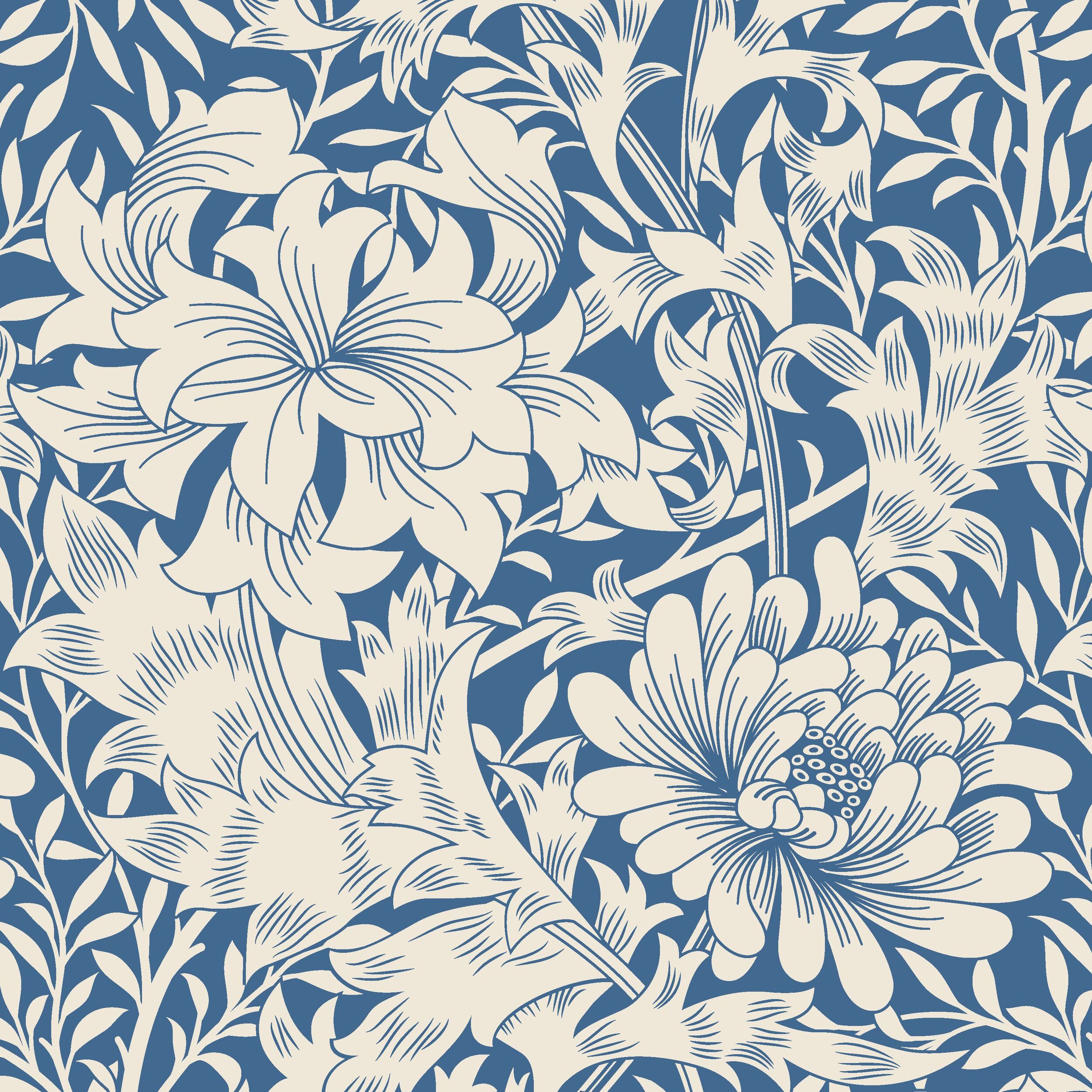 Wallpaper Floral Chrysanthemum Indigo Blue HWA1117W (2)