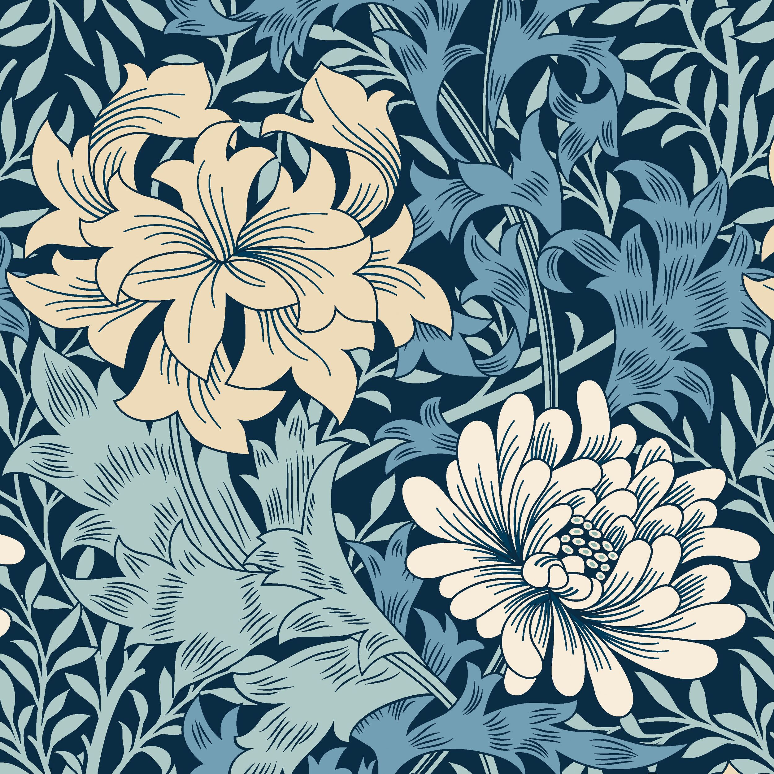 Wallpaper Floral Chrysanthemum Navy Blue HWA1118W (1)