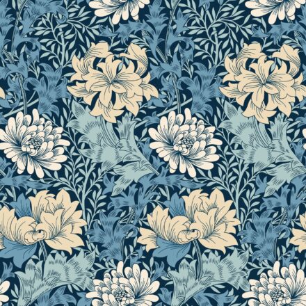 Wallpaper Floral Chrysanthemum Navy Blue