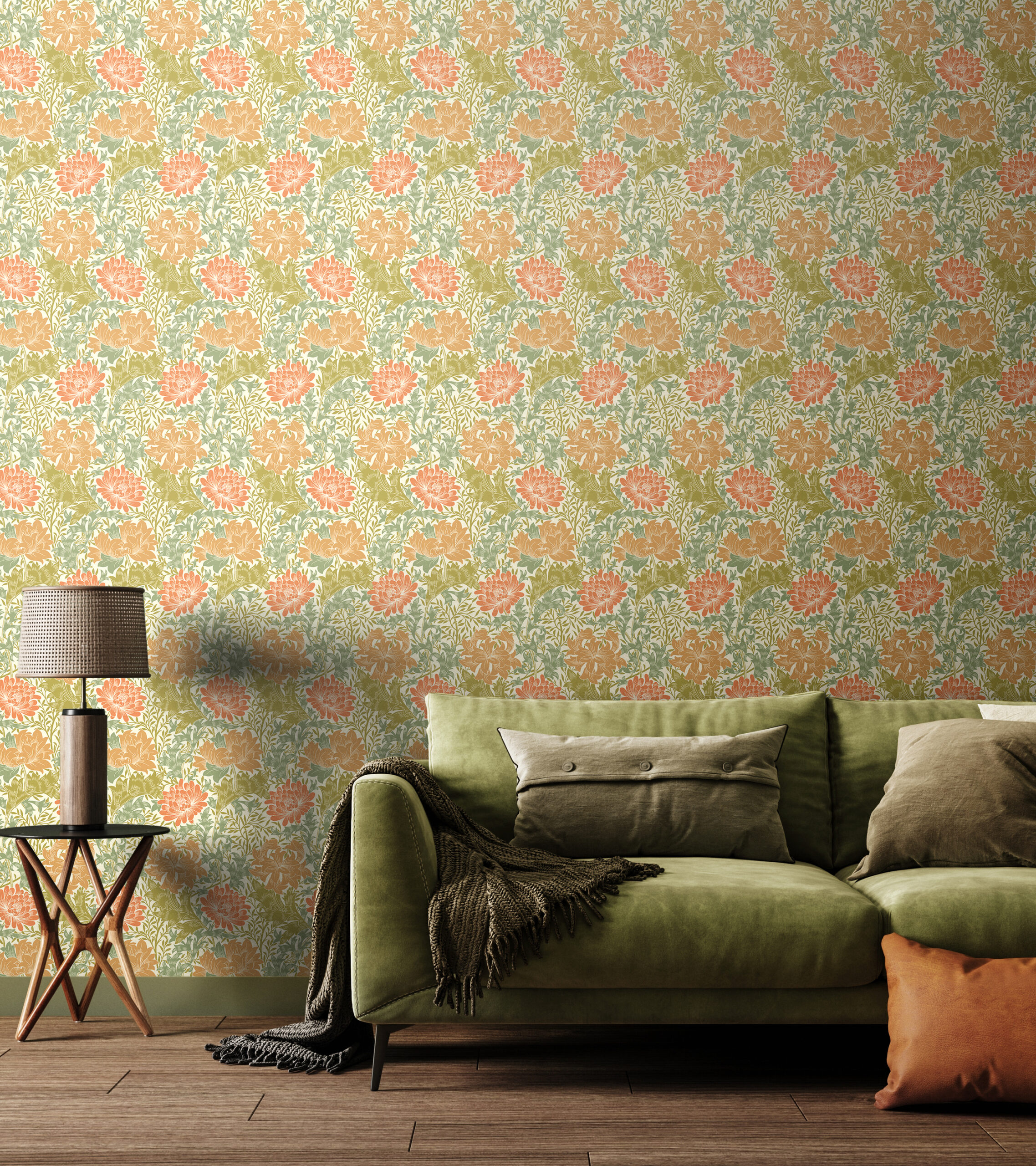 Wallpaper Floral Chrysanthemum Sage&Amber