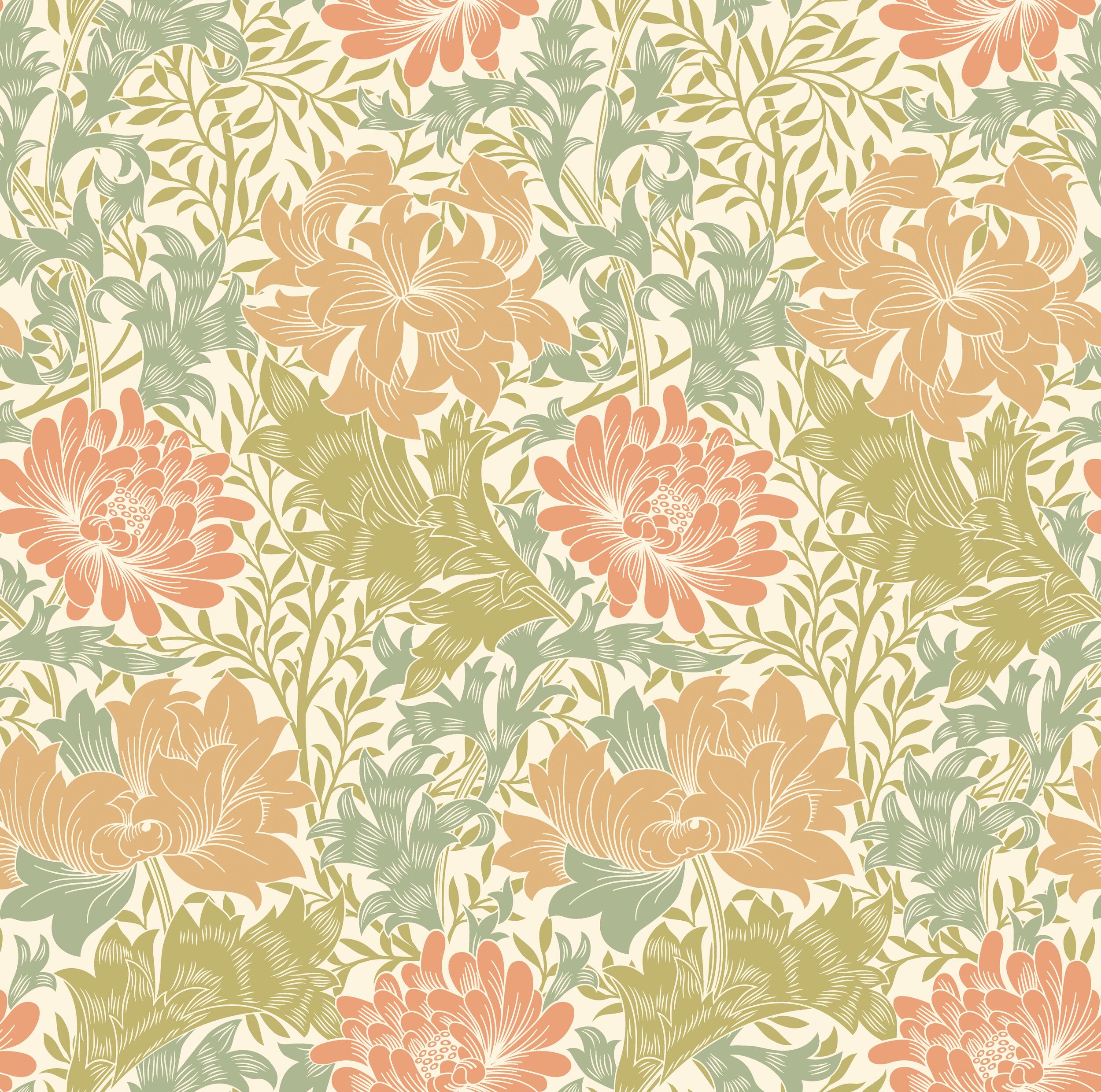 Wallpaper Floral Chrysanthemum Sage&Amber HWA1125W (2) Wallpaper Floral Chrysanthemum Sage&Amber