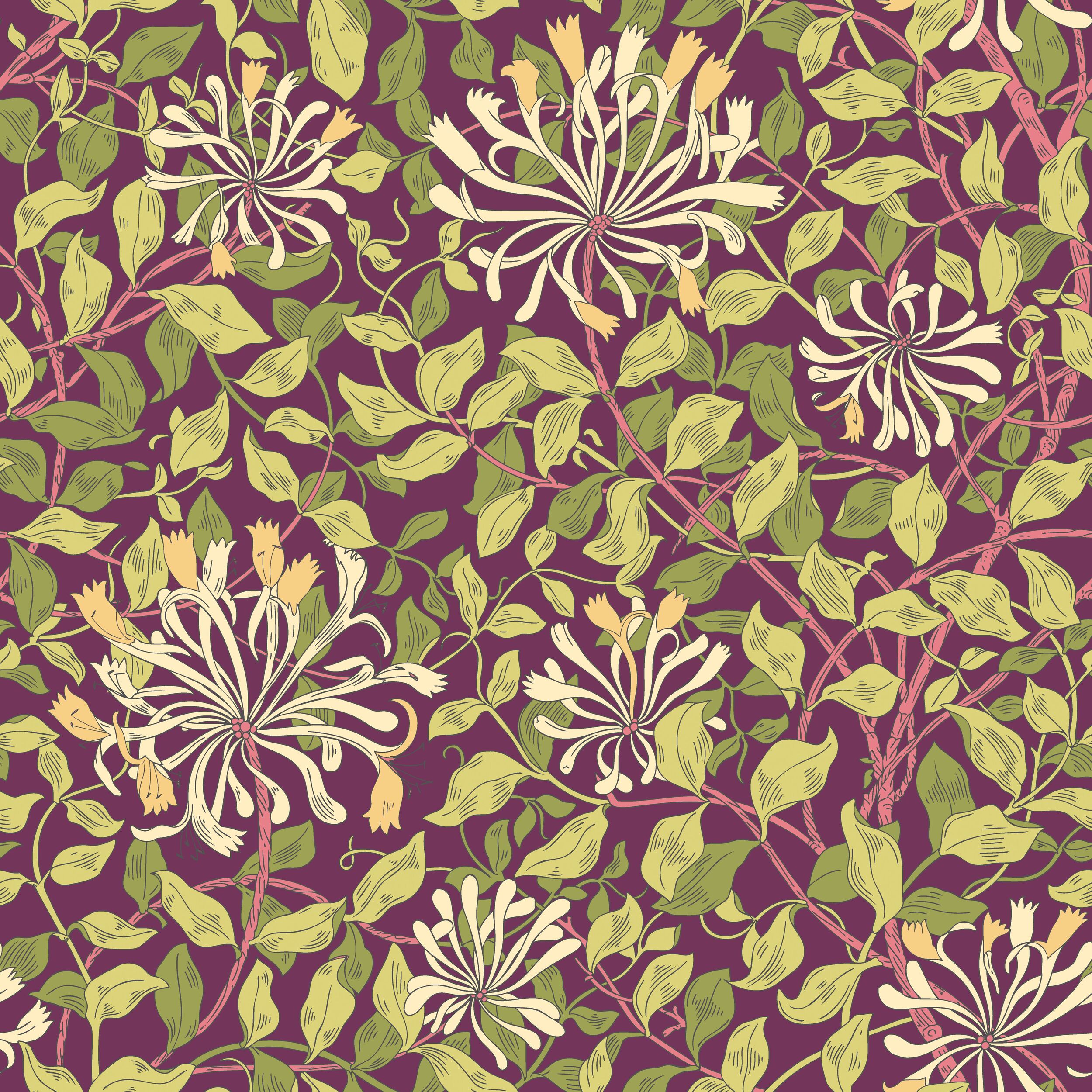 Wallpaper Honeysuckle Leaf Trail Aubergine HWA1084W (1) Wallpaper Honeysuckle Leaf Trail Aubergine