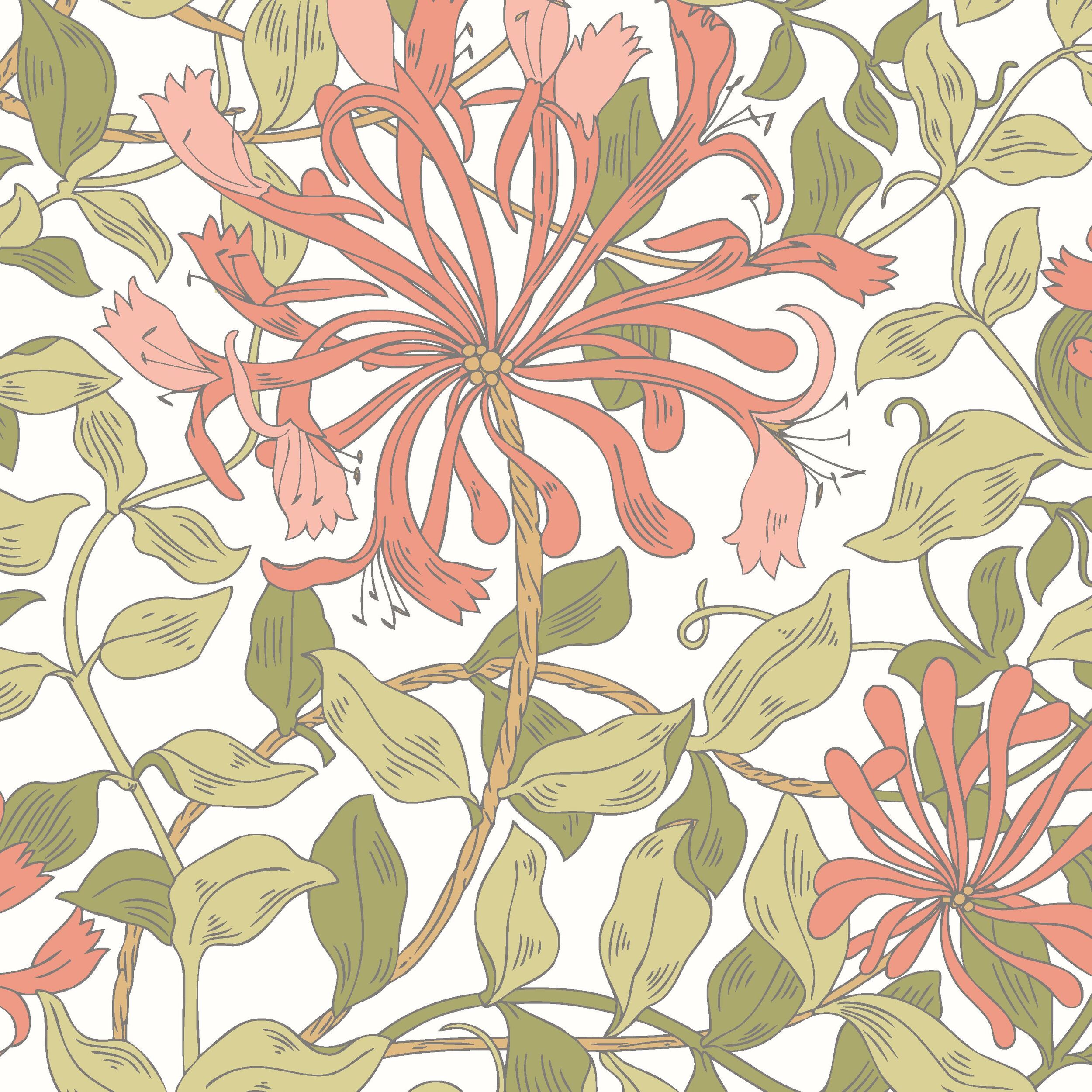 Wallpaper Honeysuckle Leaf Trail Coral Pink HWA1075W (3)