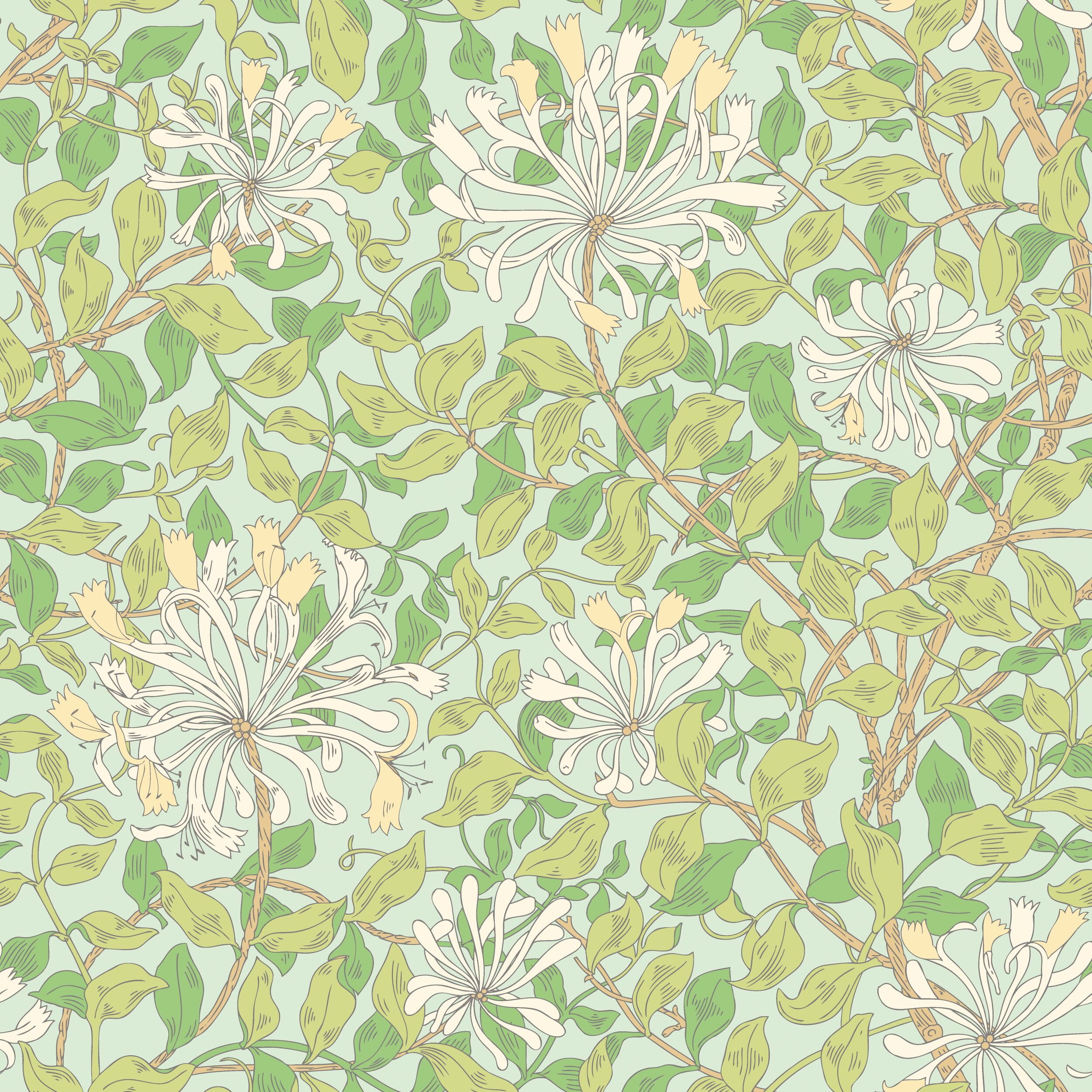 Wallpaper Honeysuckle Leaf Trail Duckegg Blue HWA1077W (1)