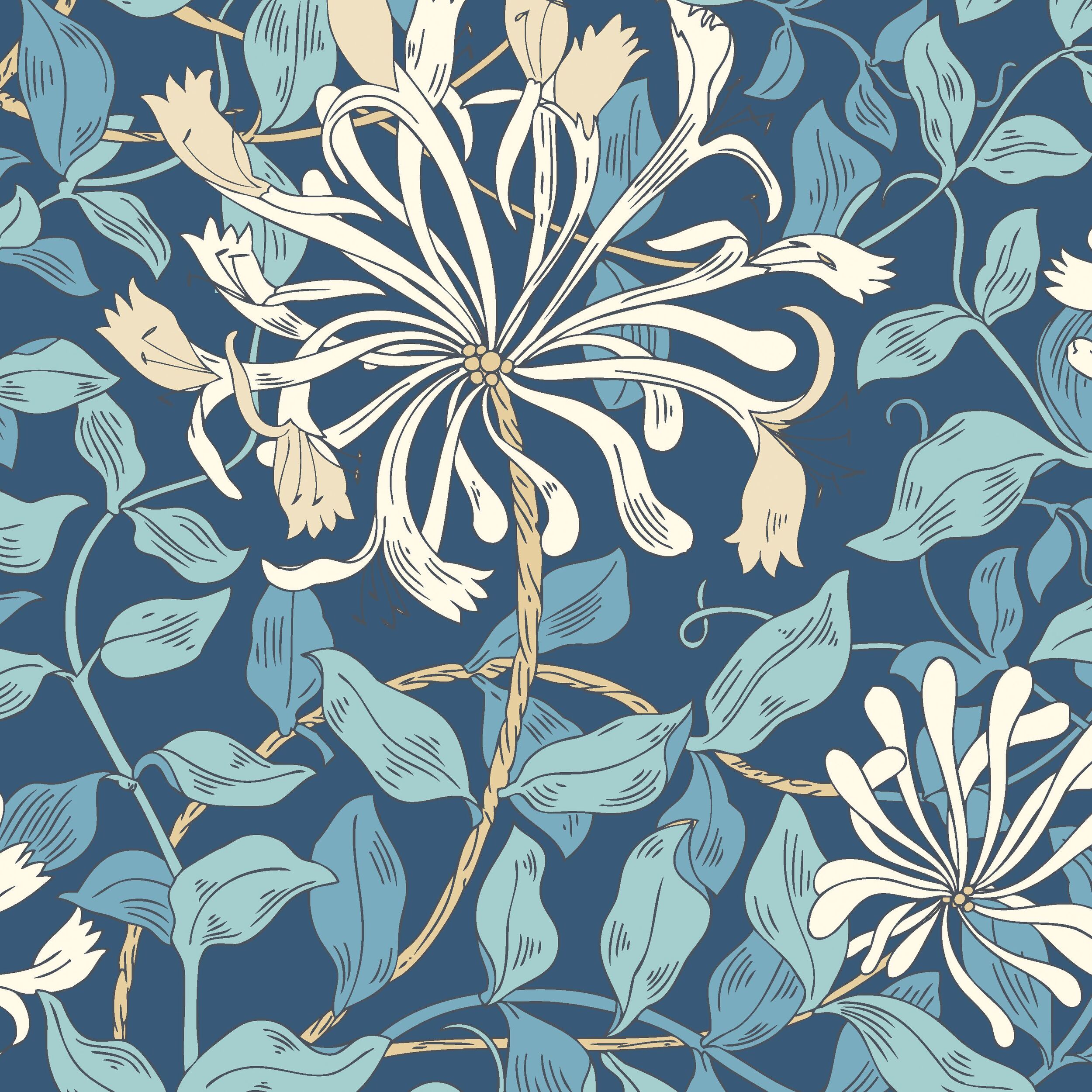Wallpaper Honeysuckle Leaf Trail Navy Blue HWA1083W (2)