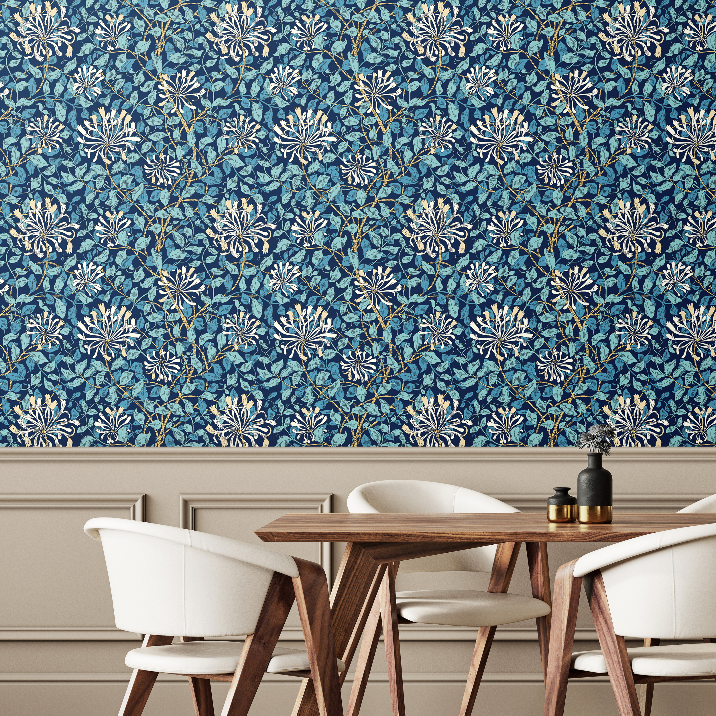 Wallpaper Honeysuckle Leaf Trail Navy Blue Wallpaper Honeysuckle Leaf Trail Navy Blue