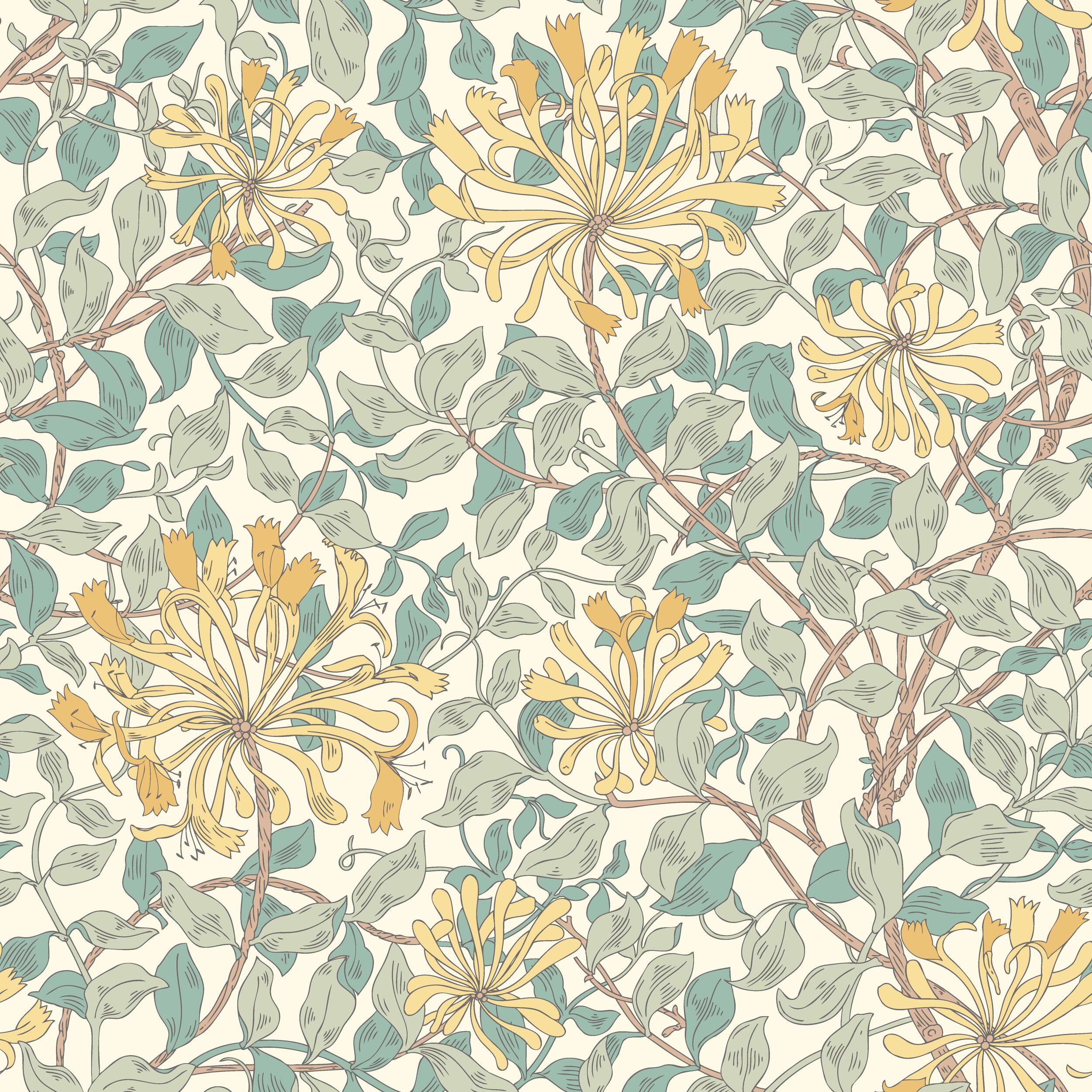 Wallpaper Honeysuckle Leaf Trail Seafoam Green HWA1081W (1)