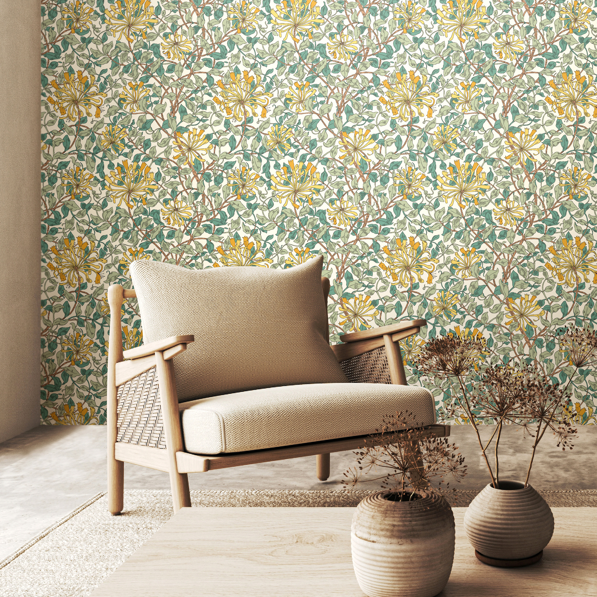 Wallpaper Honeysuckle Leaf Trail Seafoam Green Wallpaper Honeysuckle Leaf Trail Seafoam Green