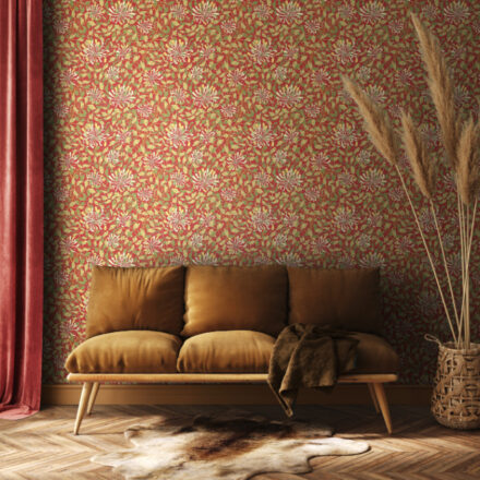 Wallpaper Honeysuckle Leaf Trail Terracotta Red