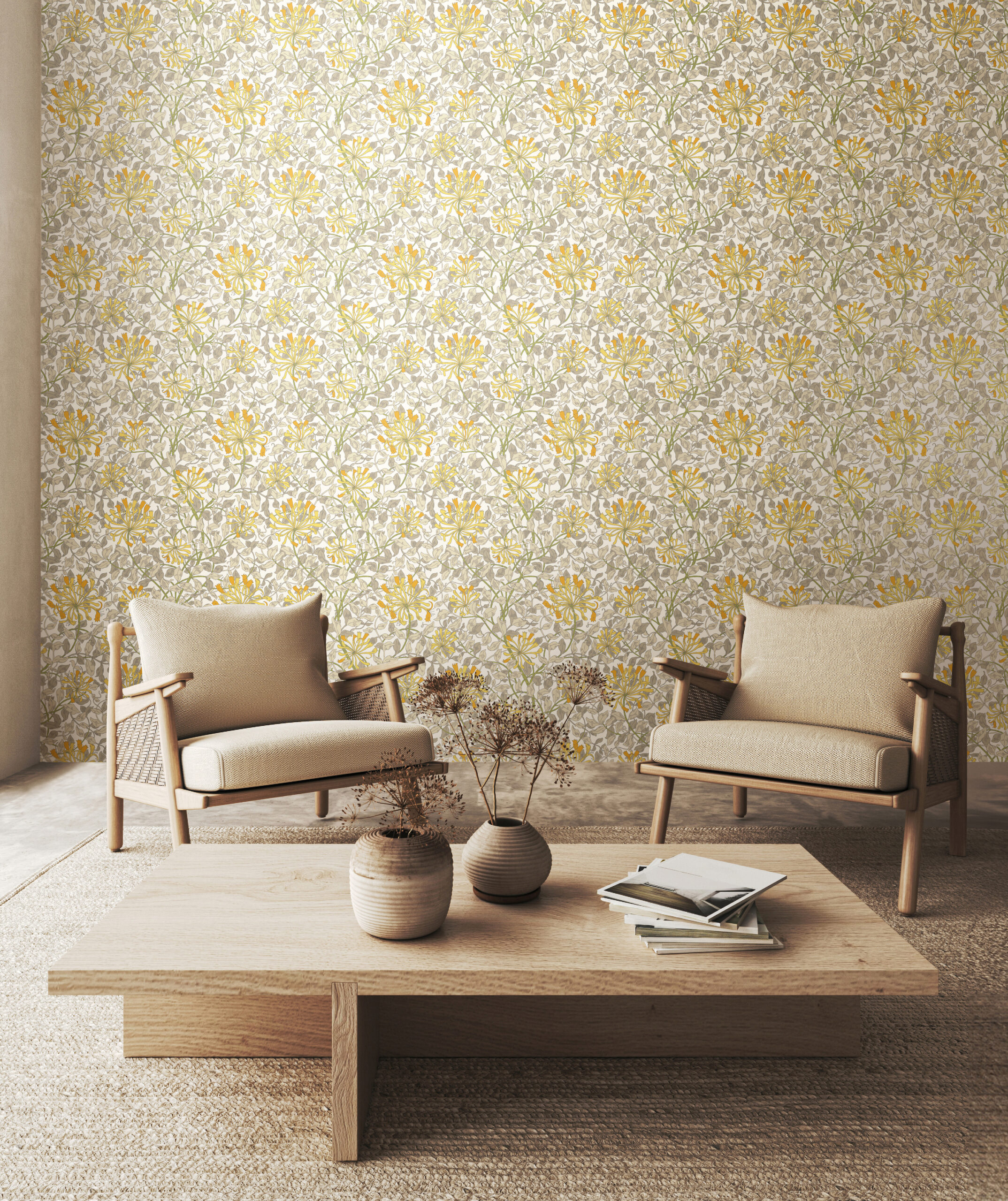 Wallpaper Honeysuckle Leaf Trail Warm Grey