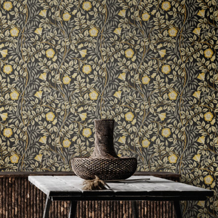 Wallpaper Rosehip Trail Black & Yellow